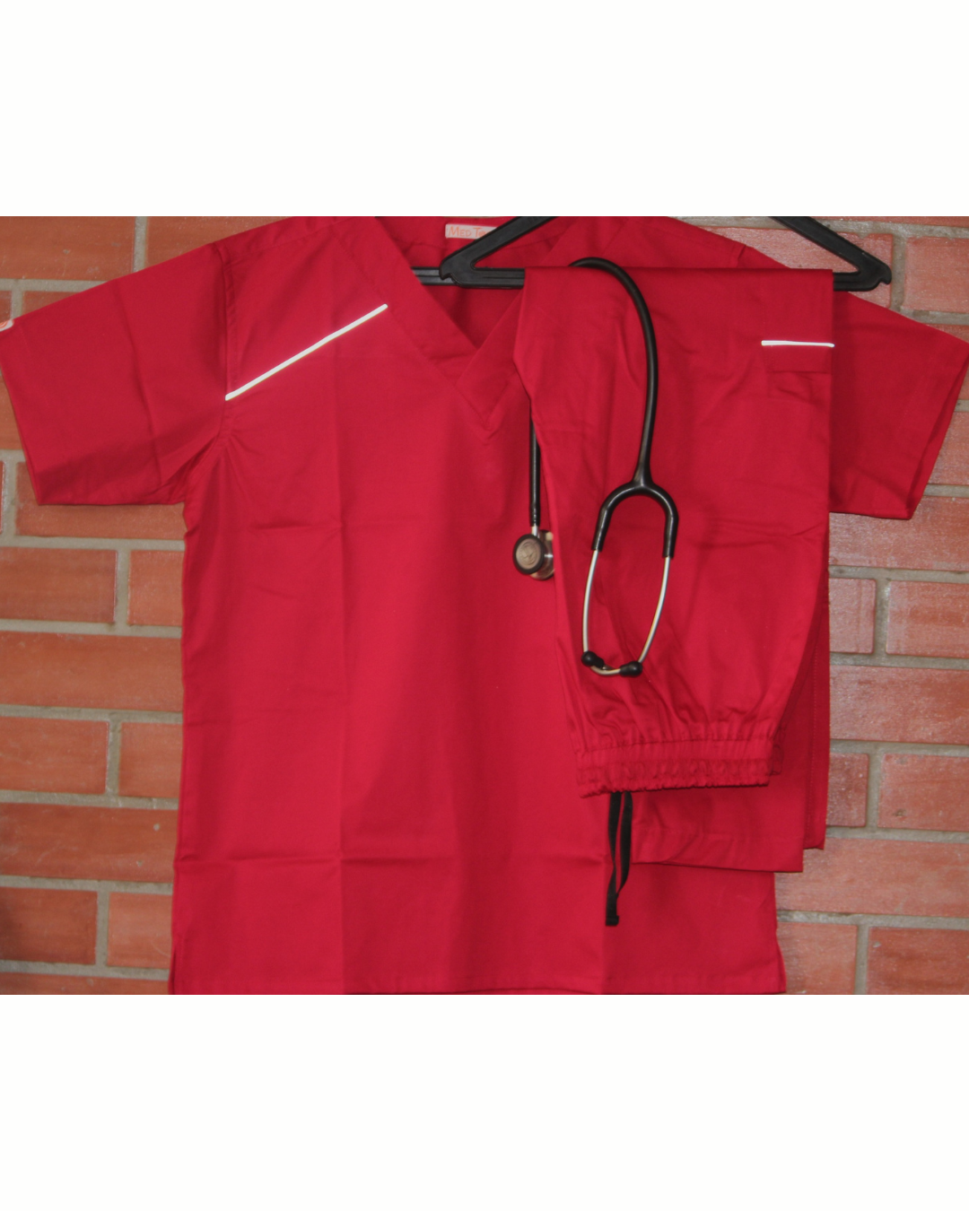 Men Elixir Red  V neck Cotton Stretch scrubs