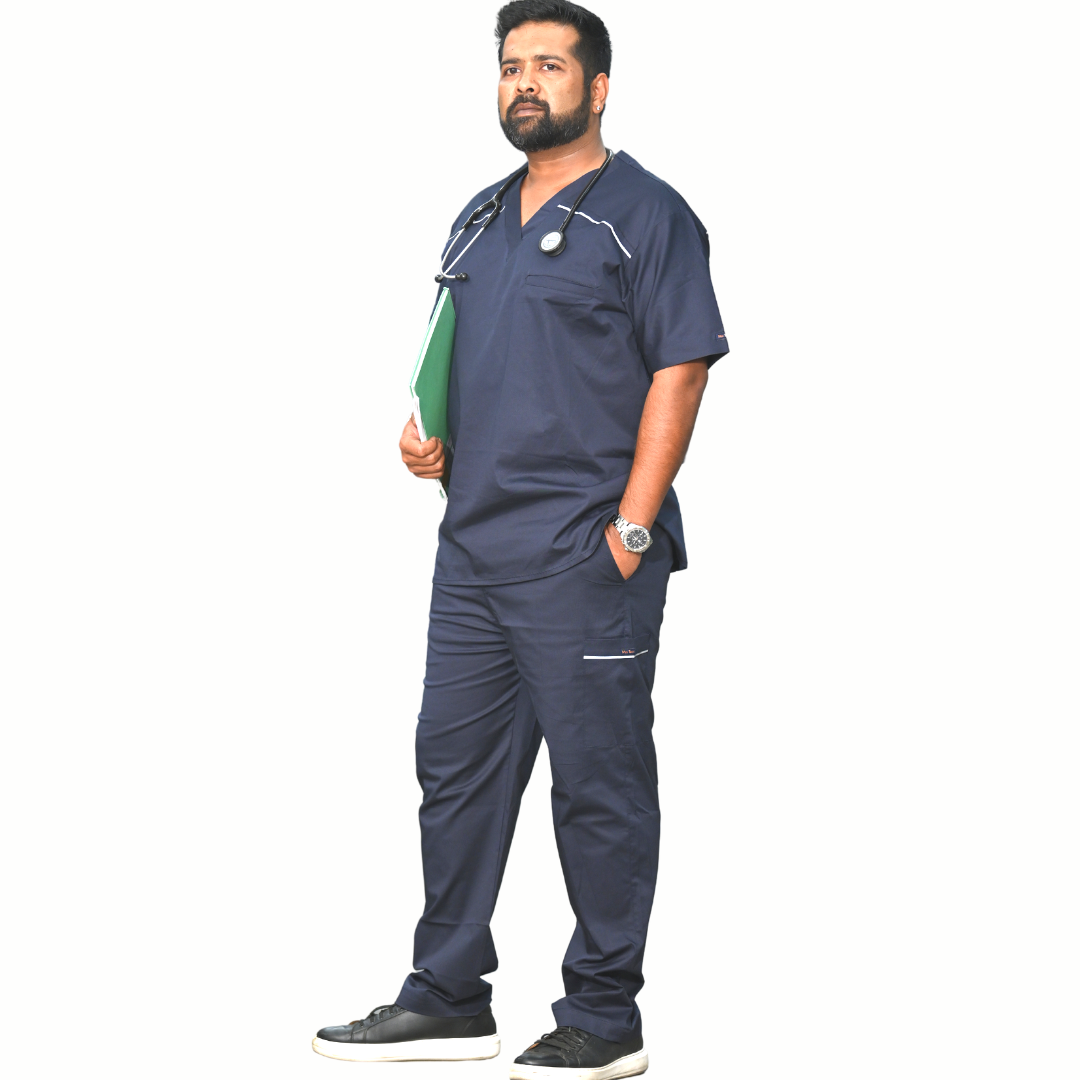 navy blue hospital surgical scrubs for doctors