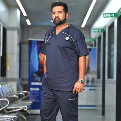 dark blue hospital surgical scrubs for doctors
