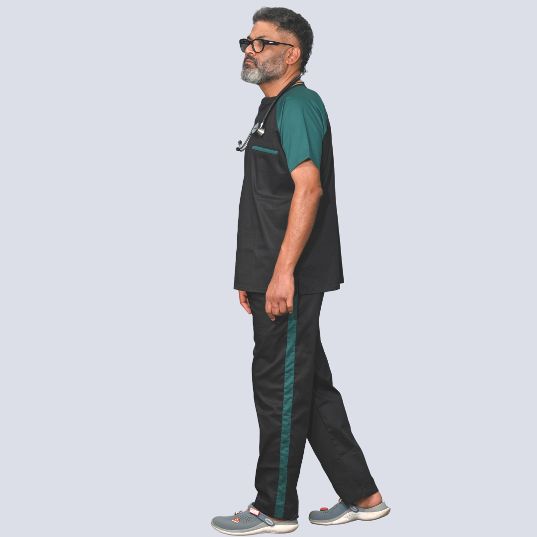 Black Green Scrub Set (Top + Pant)