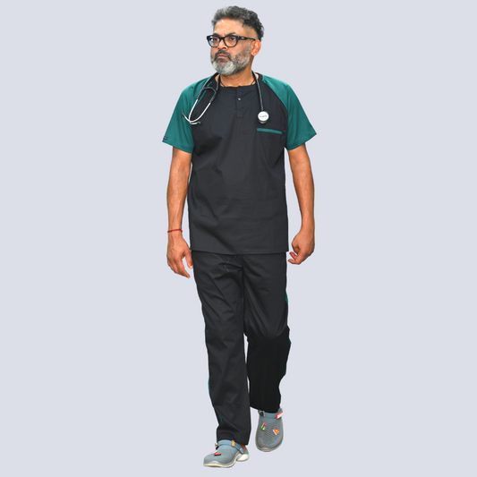 Black Green Scrub Set (Top + Pant)