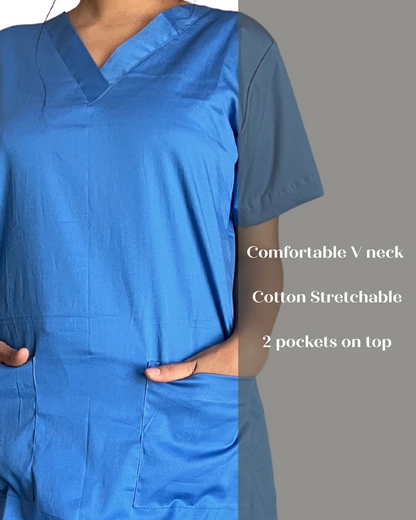 Azure Blue V neck Womens Scrubs